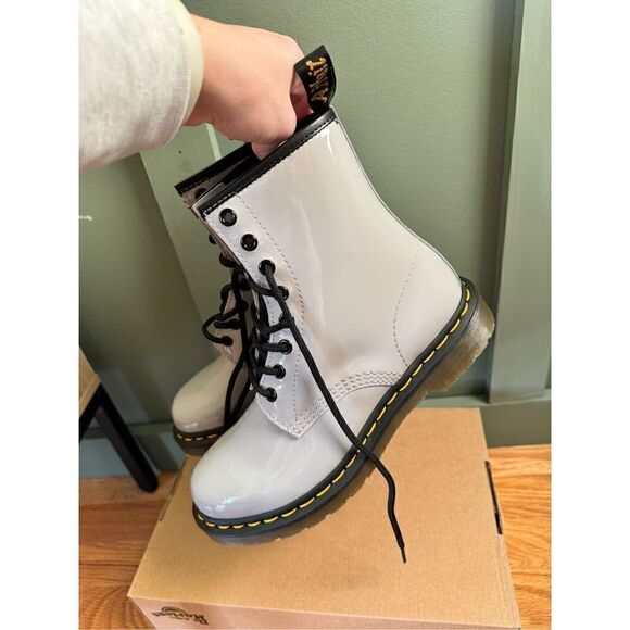 Doc Martens 1460 Zinc Grey Gray Slate Patent Lamper Women’s Boots, Size 7, NIB N - Picture 6 of 14